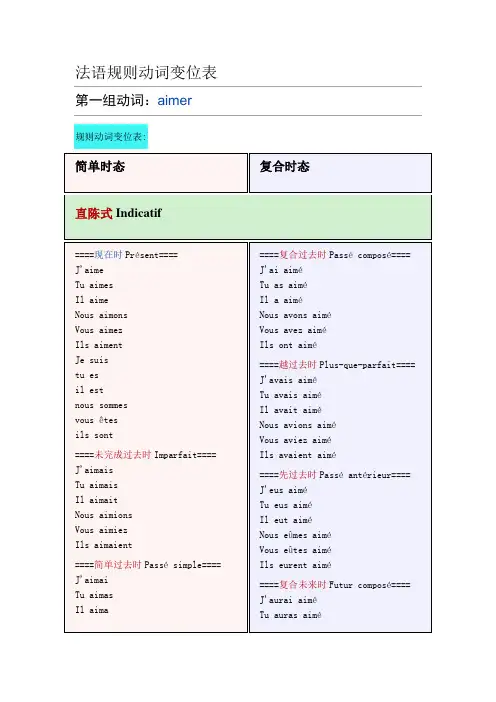法语规则动词变位表