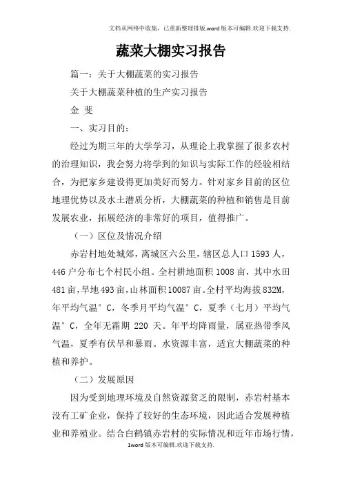 蔬菜大棚实习报告