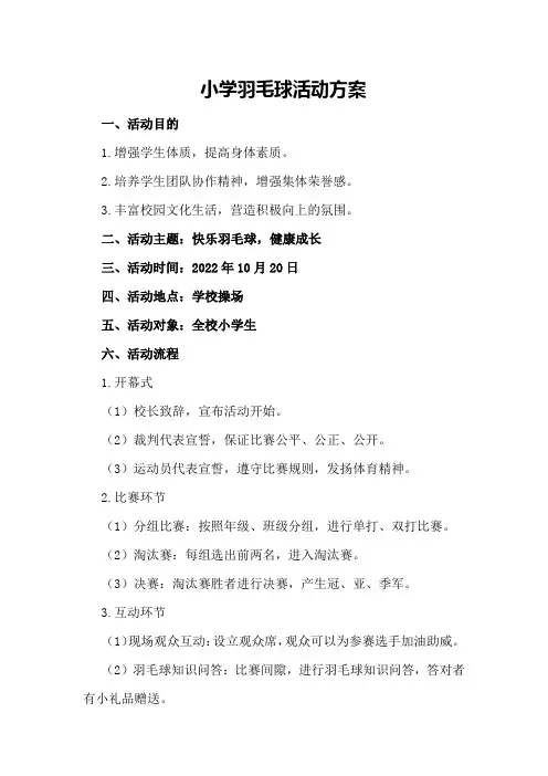 小学羽毛球活动方案