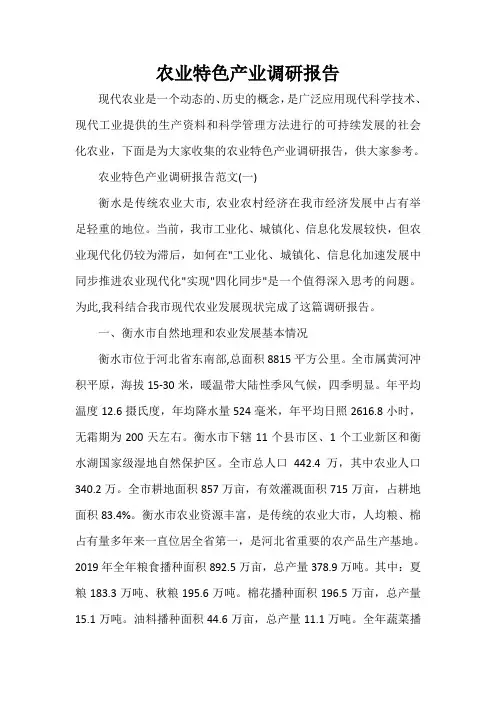  农业特色产业调研报告