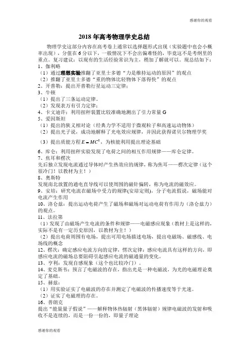 2018年高考物理学史总结 .doc