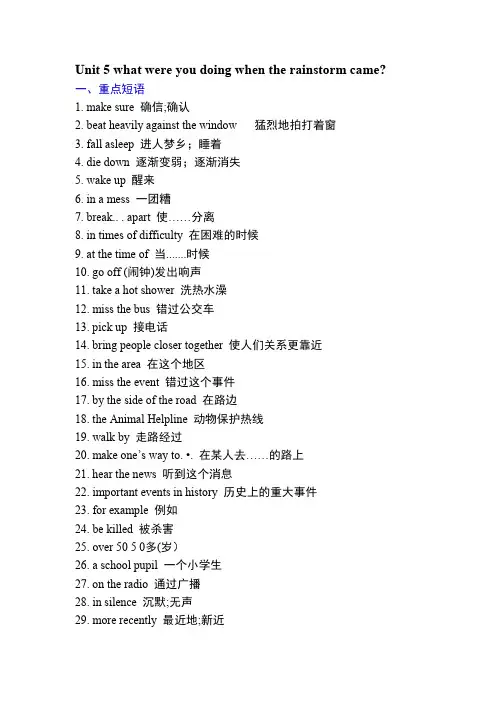 新目标八年级下英语Unit 5 what were you doing when the rainstorm came重点词组 句子和书面表达