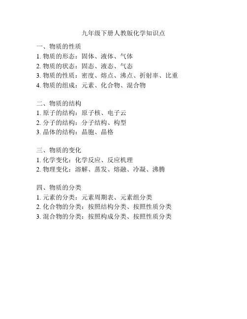 九年级下册人教版化学知识点