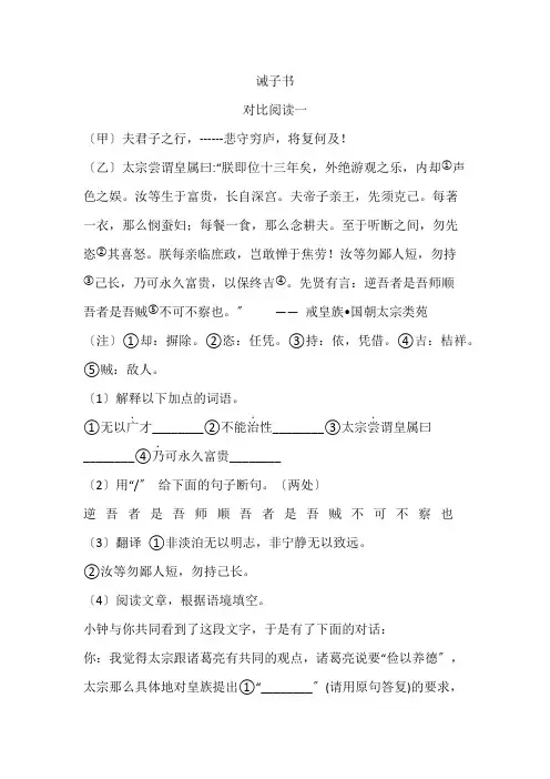 《诫子书》对比阅读复习精讲精练含答案