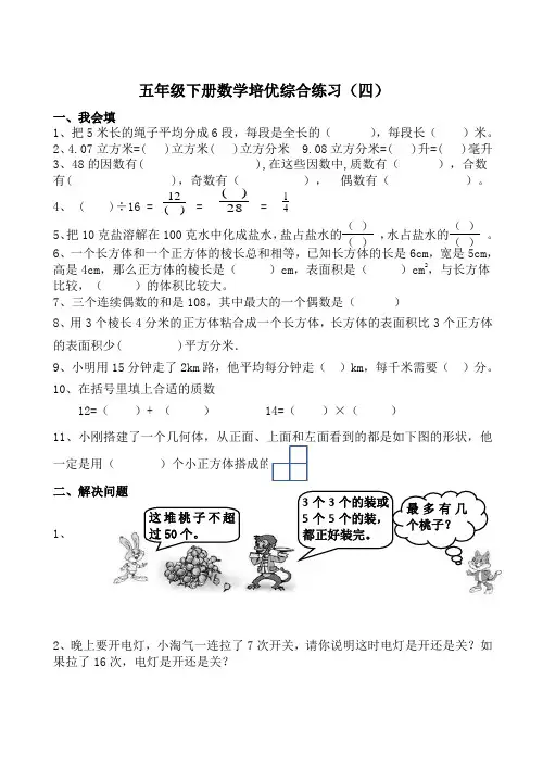 五年级下册数学培优综合练习
