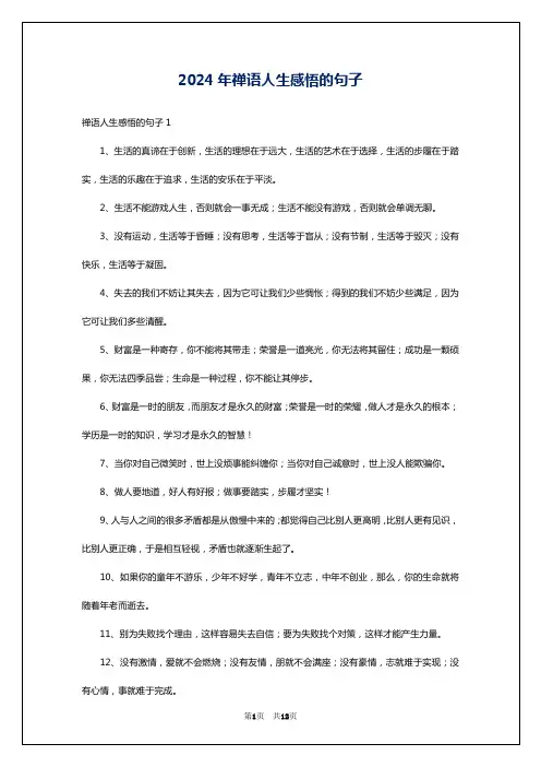 2024年禅语人生感悟的句子