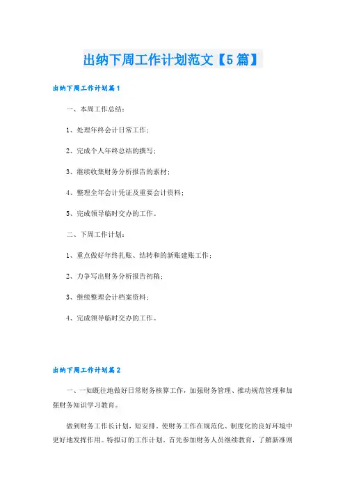 出纳下周工作计划范文【5篇】