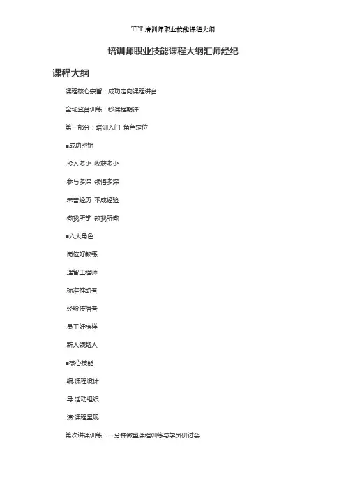 TTT培训师职业技能课程大纲