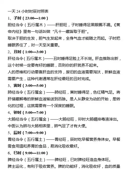 一天24小时时辰对照表