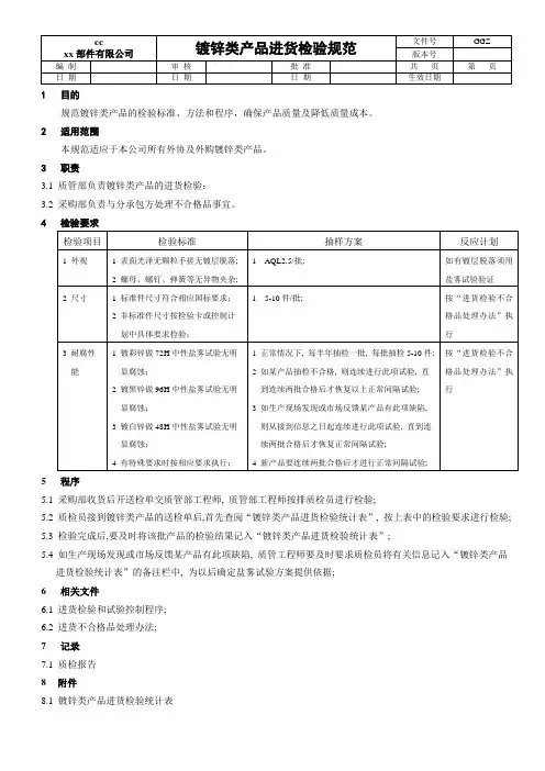 镀锌类产品检验规范