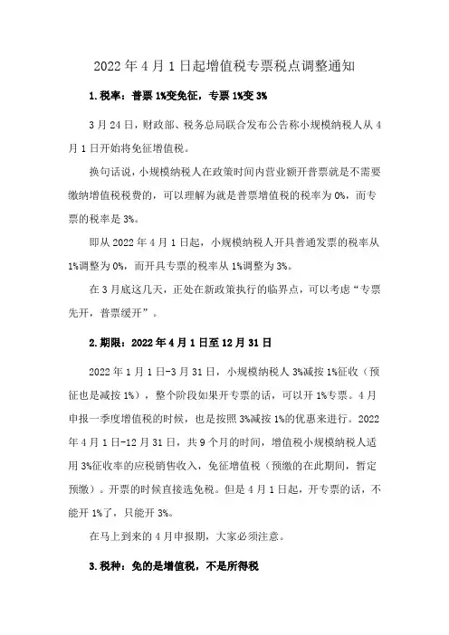 2022年4月1日起增值税专票税点调整通知