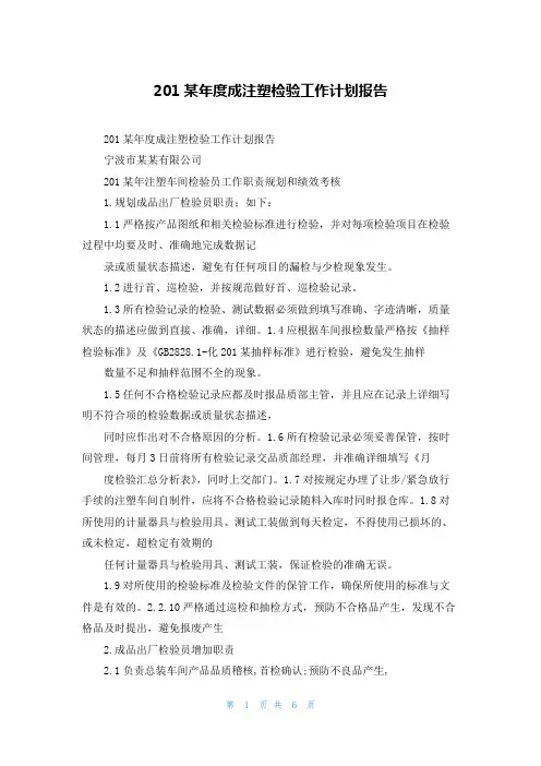 2022年度成注塑检验工作计划报告