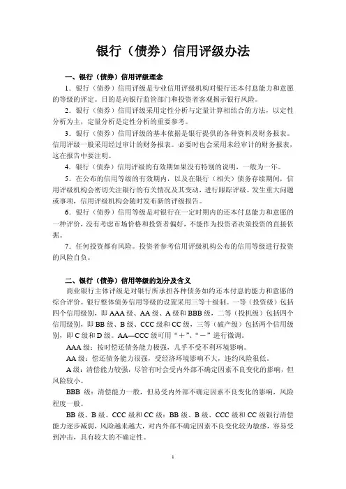 银行(债券)信用评级办法(1)