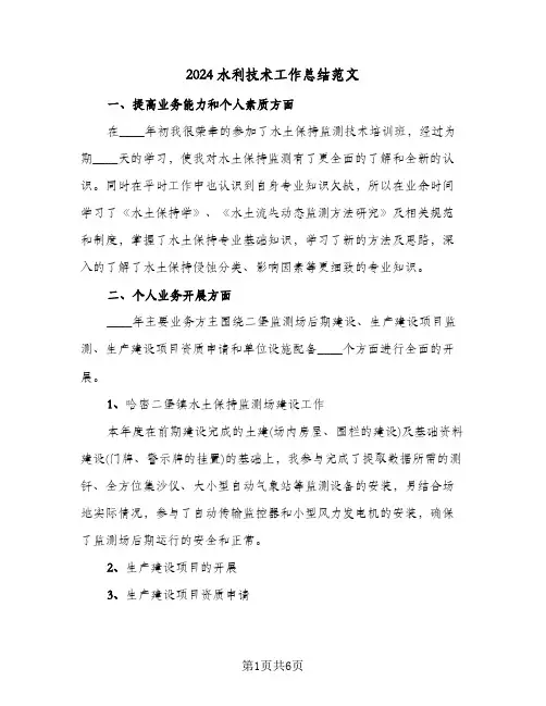 2024水利技术工作总结范文(3篇)
