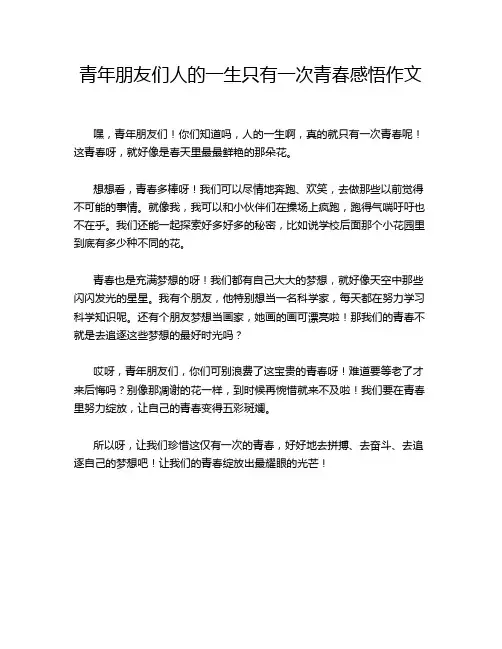 青年朋友们人的一生只有一次青春感悟作文