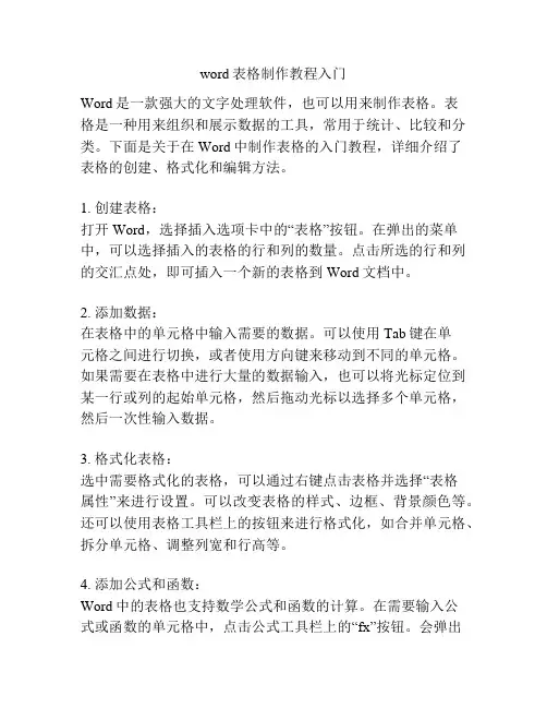 word表格制作教程入门