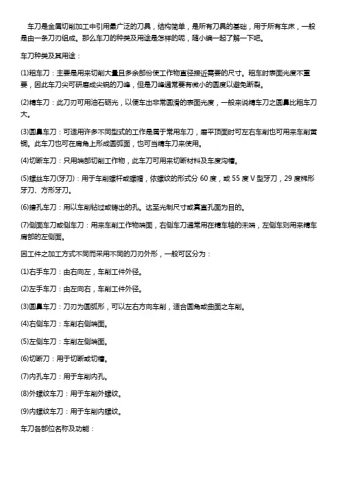 车刀的种类用途说明【详解】