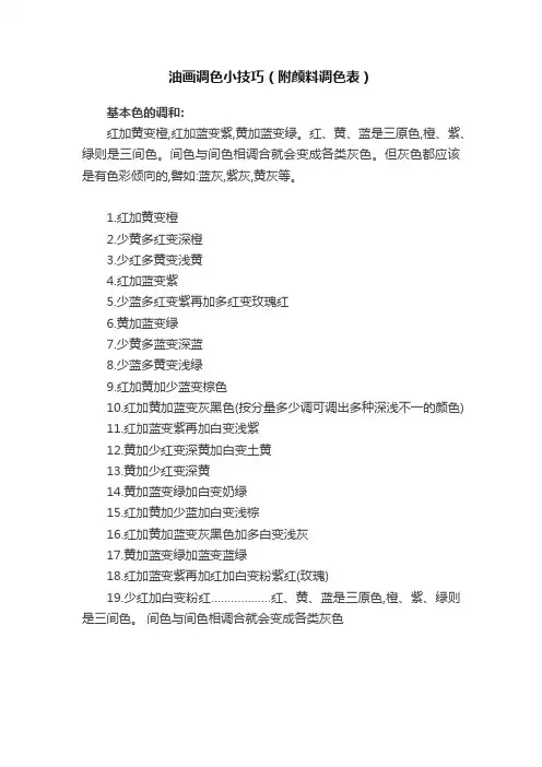 油画调色小技巧（附颜料调色表）