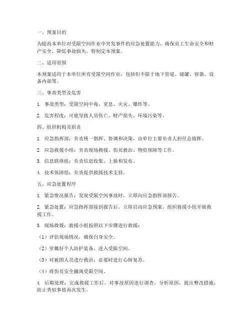 受限空间突发事件应急预案