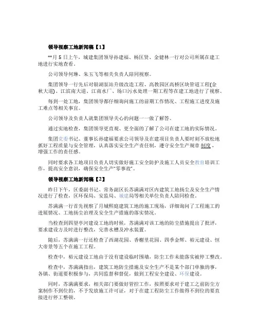 领导视察工地新闻稿