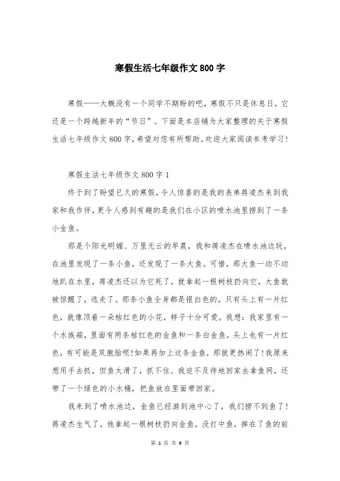寒假生活七年级作文800字