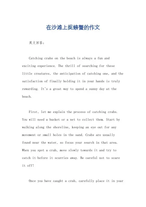 在沙滩上捉螃蟹的作文