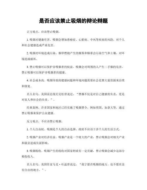 是否应该禁止吸烟的辩论辩题