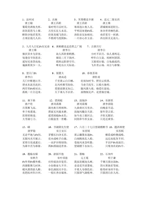 六年级必背古诗100首(可编辑修改word版)
