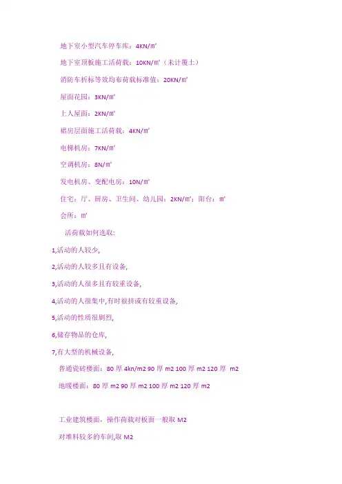 常见活荷载取值参考