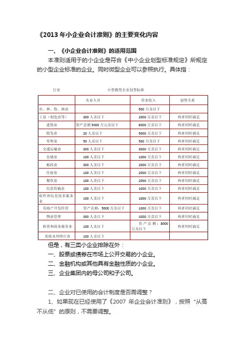 《2013年小企业会计准则》的主要变化内容