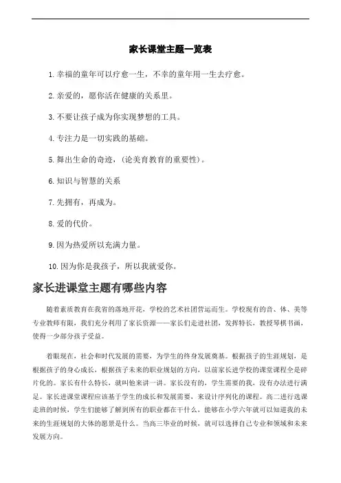 家长课堂主题一览表