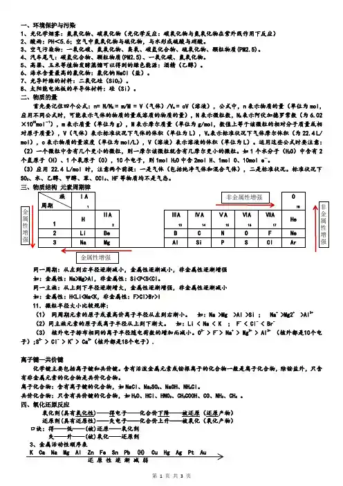 化学会考版复习资料知识点汇总