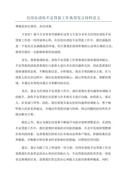 信用社清收不良贷款工作典型发言材料范文