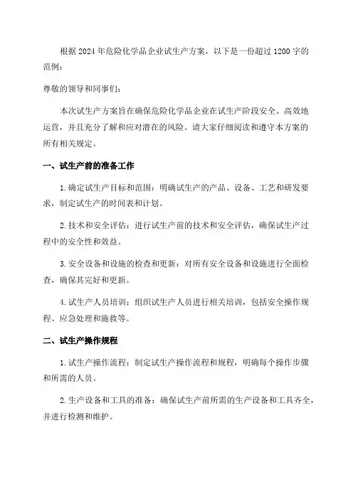 2024年危险化学品企业试生产方案