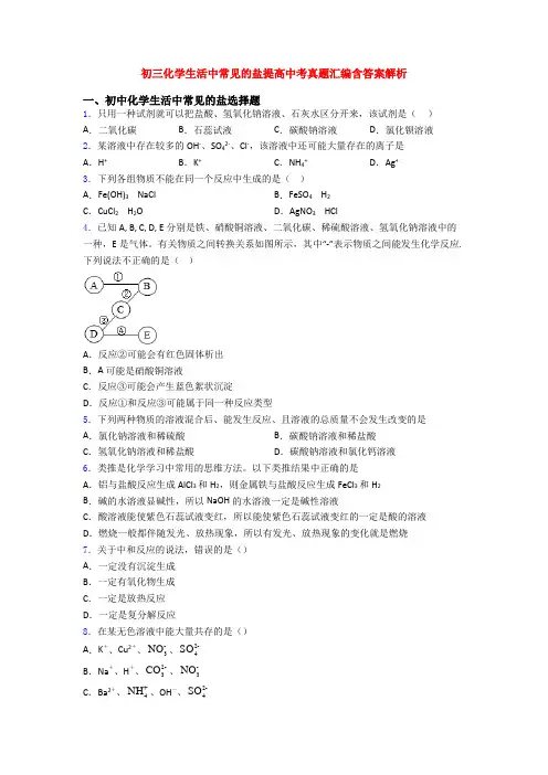 初三化学生活中常见的盐提高中考真题汇编含答案解析