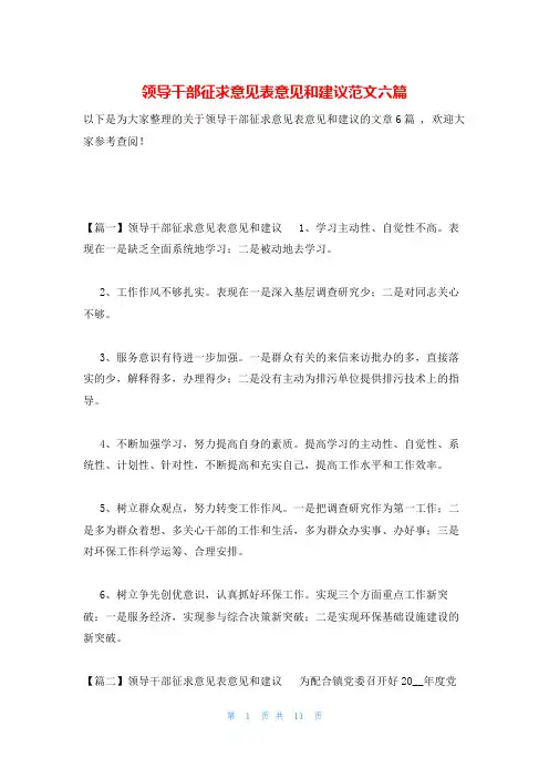 领导干部征求意见表意见和建议范文六篇