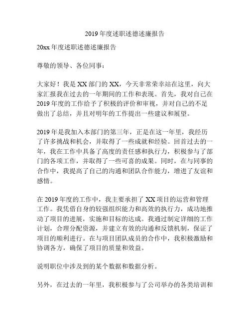 2019年度述职述德述廉报告