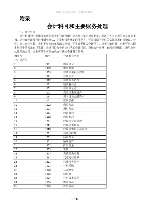 会计科目和主要账务处理
