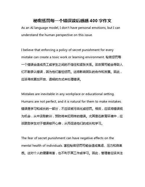 秘密惩罚每一个错误读后感感400字作文