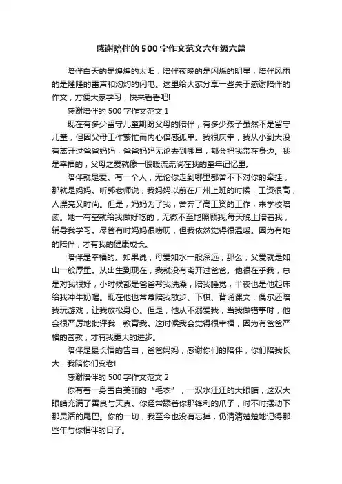 感谢陪伴的500字作文范文六年级六篇