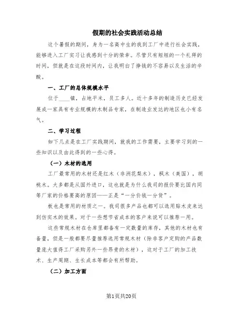 假期的社会实践活动总结(8篇)