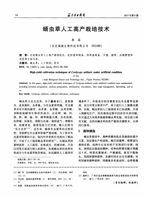 蛹虫草人工高产栽培技术