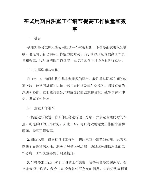 在试用期内注重工作细节提高工作质量和效率