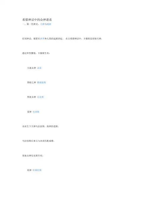 希腊神话中的众神谱系