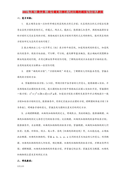 2021-2022年高三数学第二轮专题复习解析几何问题的题型与方法人教版