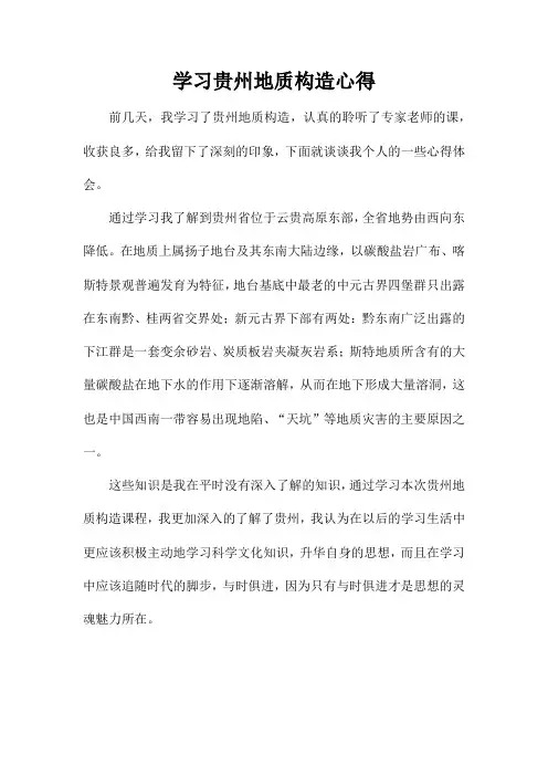 学习贵州地质构造心得