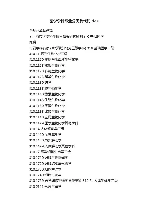 医学学科专业分类及代码.doc