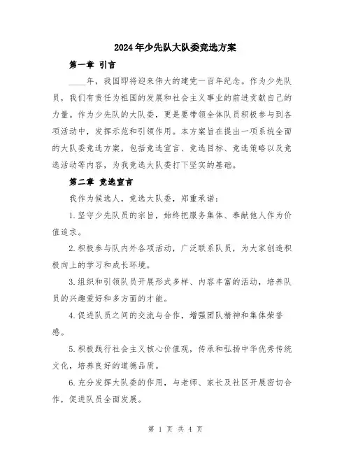 2024年少先队大队委竞选方案