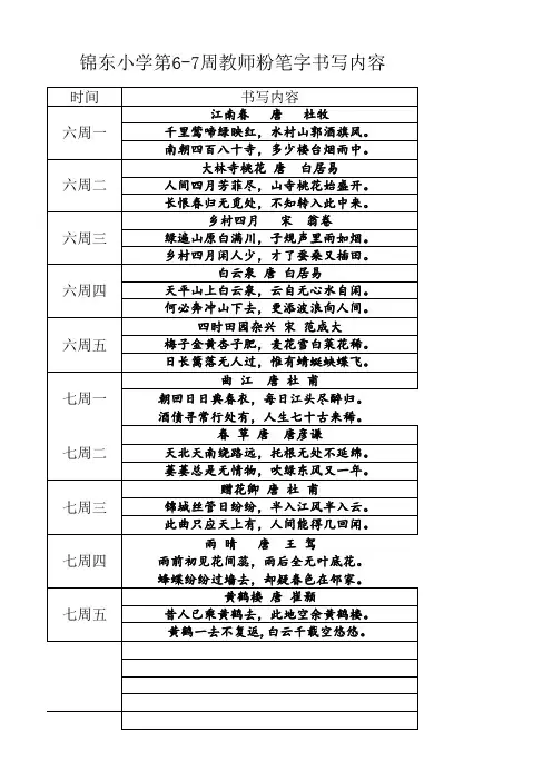 6——7周粉笔字书写内容