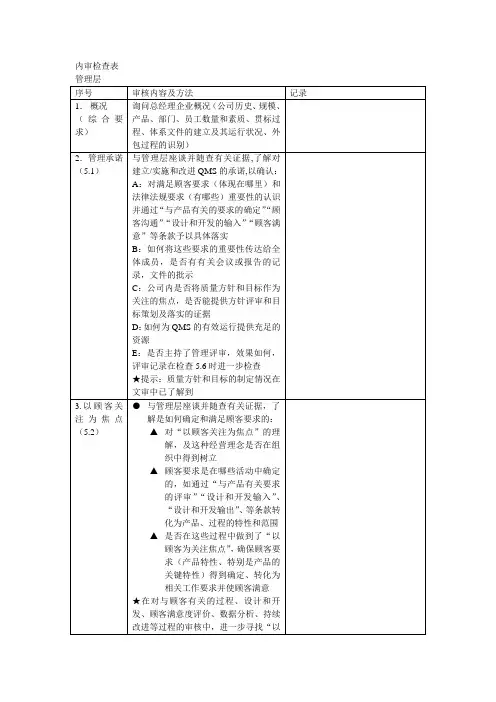 最新ISO9000内审检查表
